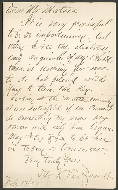 James van Zandt, letter to Sheriff Canute Matson