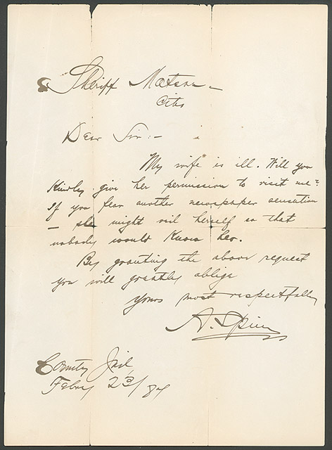August Spies, letter to Sheriff Canute Matson