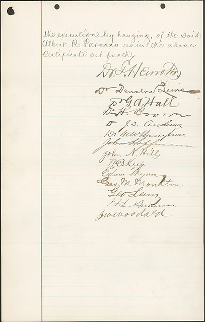 Certification of Execution for Albert R. Parsons by Sheriff Canute Matson