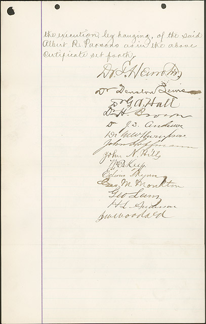 Certification of Execution for Albert R. Parsons by Sheriff Canute Matson